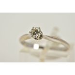 A SINGLE STONE DIAMOND RING, the white metal ring designed with a claw set, round brilliant cut