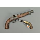 TWO PISTOLS comprising of a 48 bore sidelock percussion pistol fitted with a 3'' barrel by W Barratt