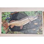 GARRY CARTWRIGHT (BRITISH CONTEMPORARY), a study of a Pike in a landing net signed G Cartwright