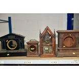 CLOCK RESTORATION INTEREST, comprising four brass clock workings and four mantel clock cases
