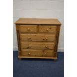 A PINE CHEST OF TWO SHORT OVER THREE LONG DRAWERS, flanked with barley twist rope detail, on