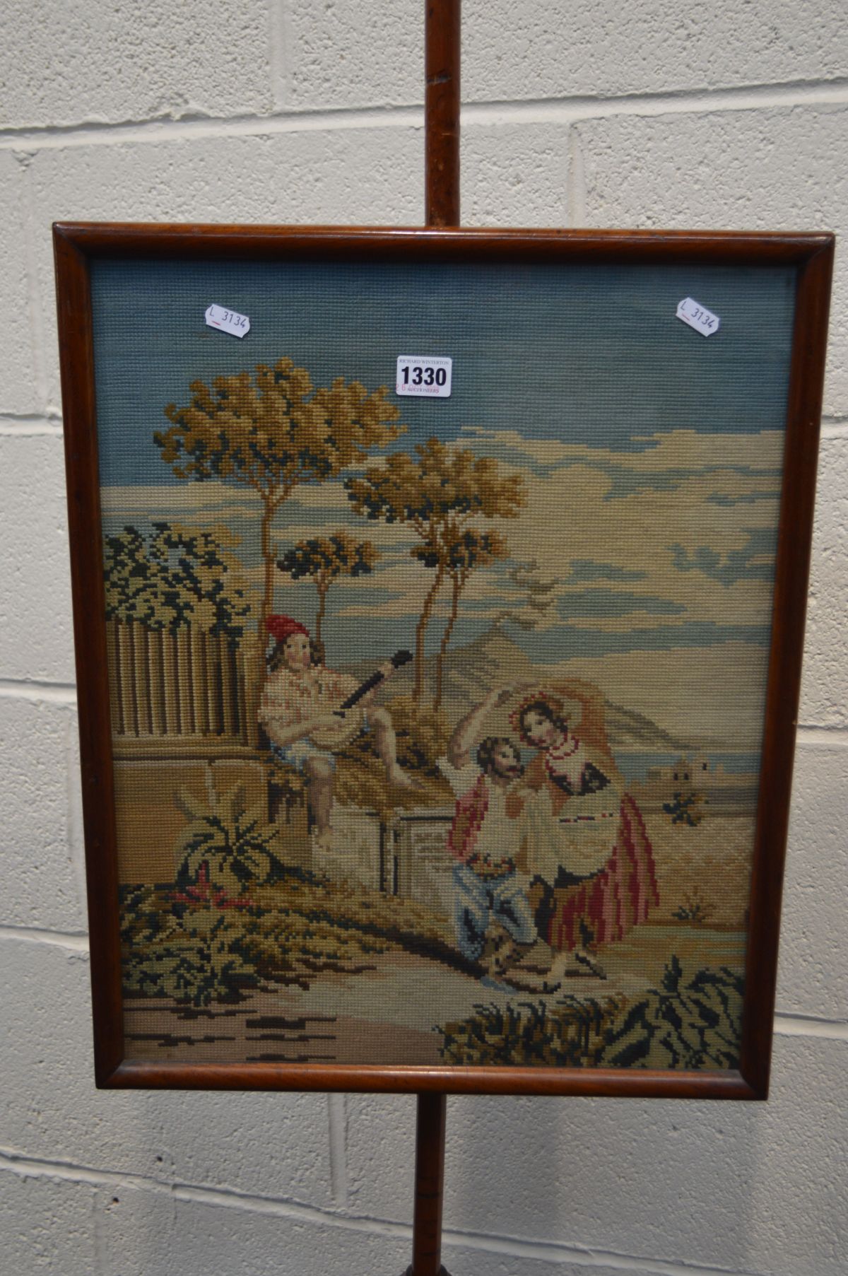 A VICTORIAN MAHOGANY POLE SCREEN, with a rectangular tapestry, height 145cm - Image 2 of 3
