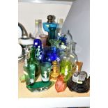 A MISCELLANEOUS GROUP OF GLASSWARE, to include Mary Gregory tumblers, vases, pitcher, etc, an oil