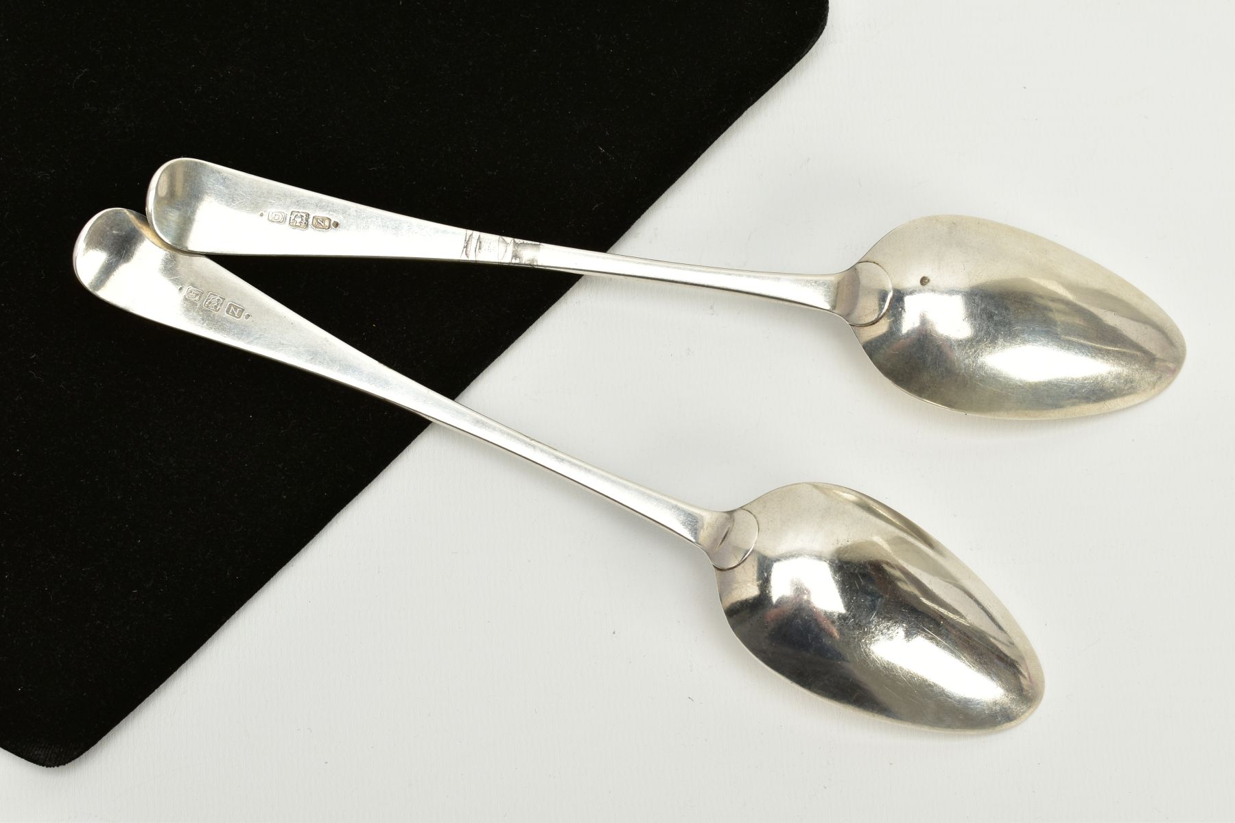 A PAIR OF PROVINCIAL SCOTTISH SILVER TABLESPOONS, plain polished spoons with engraved initials to - Image 3 of 4