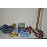 A METAL CANTILEVER TOOLBOX, and a tray containing hand tools including a Stanley SB3 wood plane,