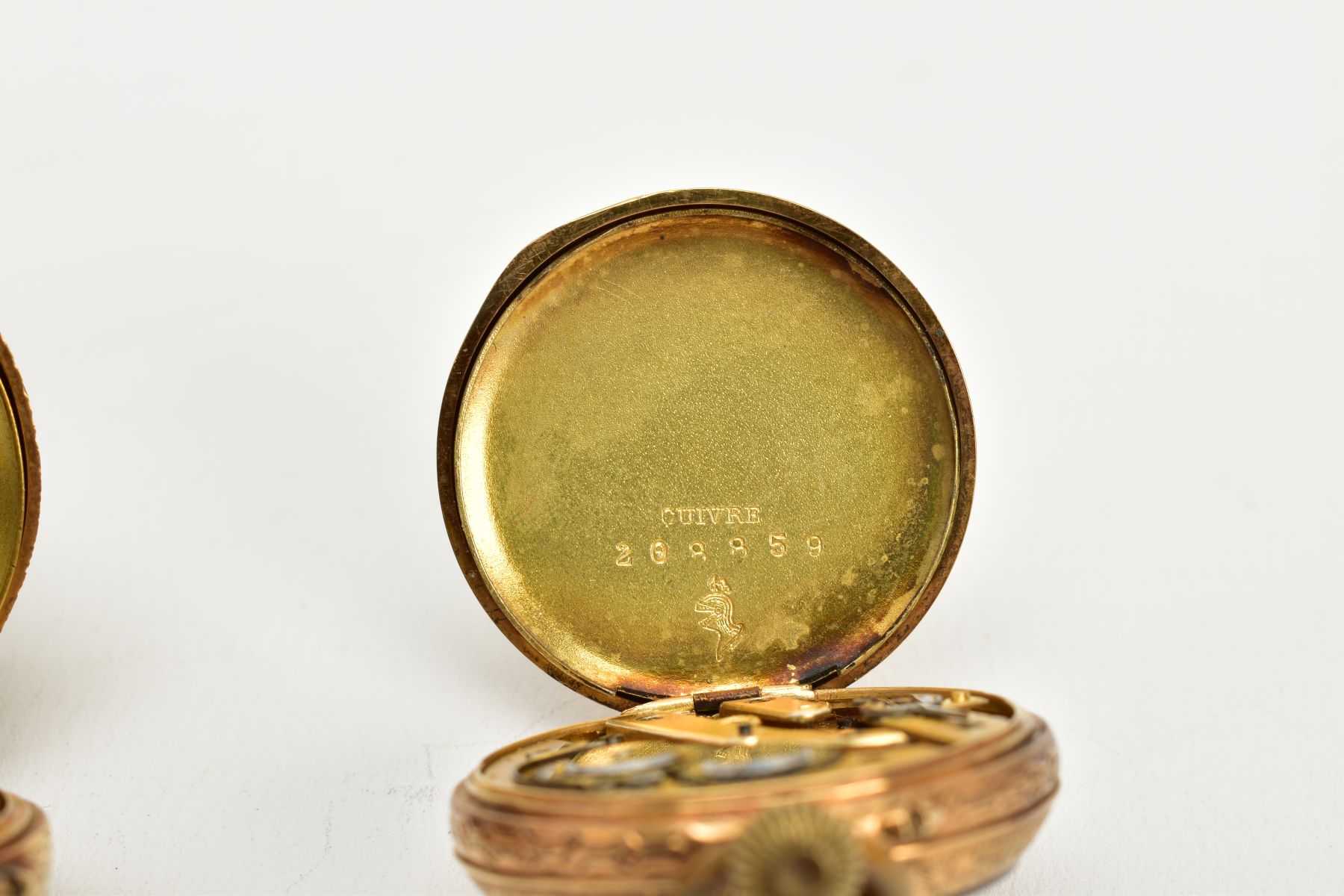 TWO OPEN FACED POCKET WATCHES, the first with a gold coloured floral detailed dial, roman - Image 6 of 8