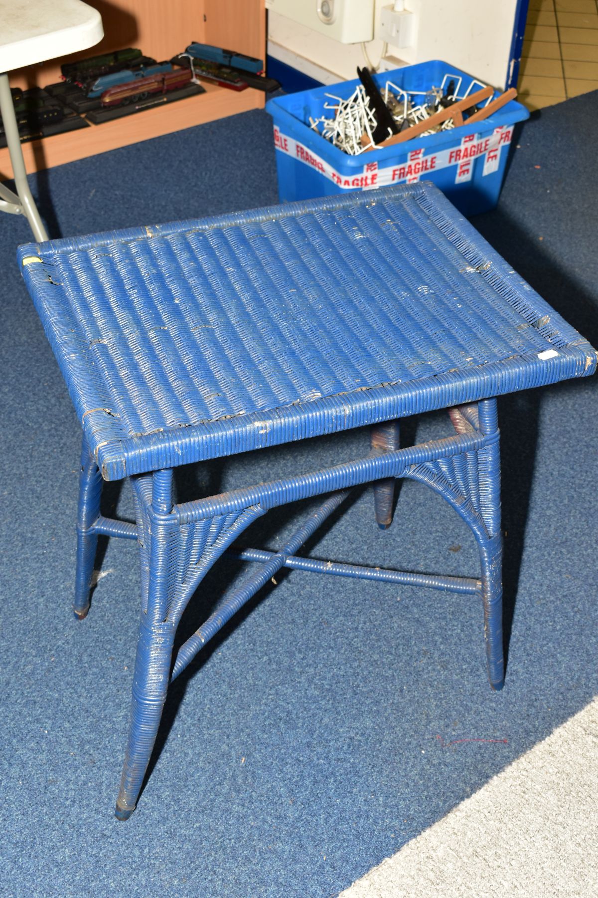 A BLUE PAINTED LLOYD LOOM STYLE TABLE AND THREE BOXES OF DVD'S AND VHS CASSETTES, the VHS are mostly - Image 5 of 5