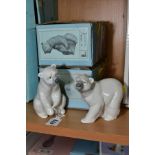 TWO BOXED LLADRO POLAR BEARS, 'Attentive Polar Bear' No. 1207 and 'Seated Polar Bear' No 1208,