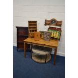 A MODERN CIRCULAR TWO TIER COFFEE TABLE, diameter 80cm x height 41cm together with a pine dining