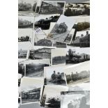 APPROXIMATELY ONE HUNDRED BLACK AND WHITE LMS BRM STEAM LOCOMOTIVE PHOTOGRAPHS, postcard size