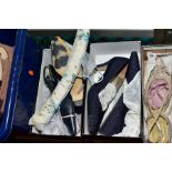 THREE BOXES AND LOOSE LADIES CLOTHING, SHOES AND BAGS, clothing includes jumpers, blouses and