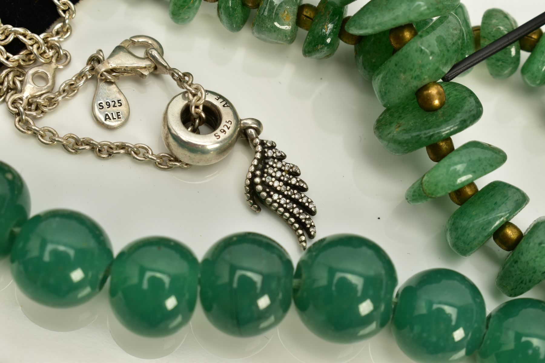 A PANDORA CHARM BRACELET, NECKLACE AND BEADED NECKLACES, a Pandora snake bracelet suspending a - Image 2 of 5