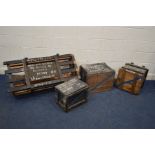 FOUR VINTAGE WOODEN PACKING CRATES and another larger packing crate, marked to each crate, flight