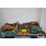 FOUR TRAYS CONTAINING HAND TOOLS AND A BOSCH PST 65 PAE JIGSAW (PAT pass and working), including a