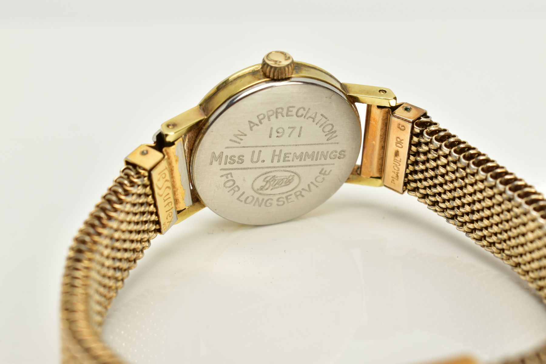 A LADIES GOLD PLATED OMEGA WRISTWATCH, champagne dial, baton markers, dial signed Omega Geneva, - Image 5 of 5