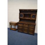 AN OAK DRESSER with three drawers, width 137cm x depth 43cm x height 182cm together with an oak hall