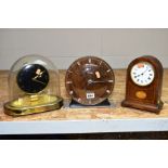 THREE MANTLE CLOCKS, including dome topped mantle clock, enamel dial with Arabic numerals and key,