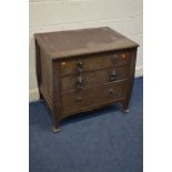 AN EARLY TWENTIETH CENTURY MAHOGANY ARTS AND CRAFTS CHEST OF THREE DRAWERS, with shaped copper