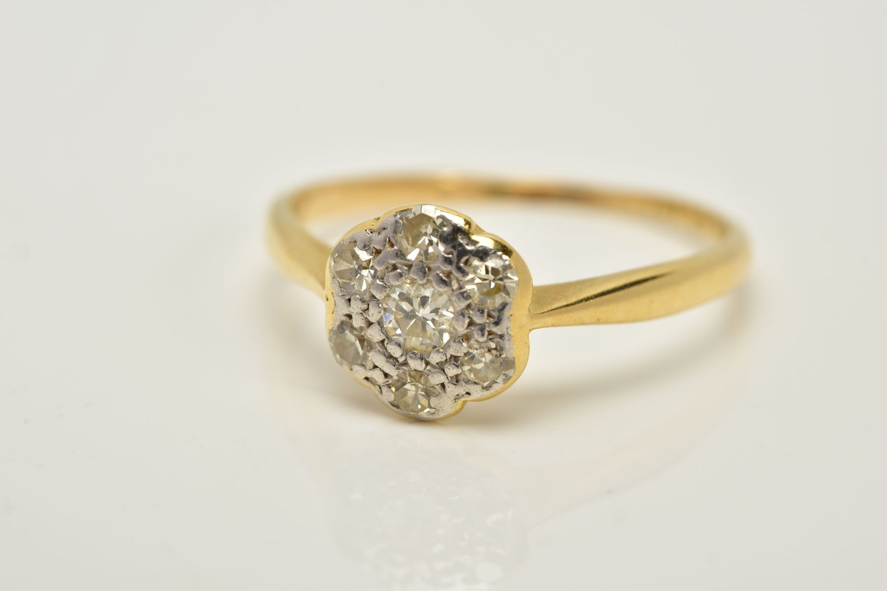 AN EARLY 20TH CENTURY DIAMOND ROUND CLUSTER RING estimated eight and old Swiss cut diamond weight