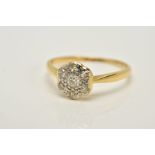 AN EARLY 20TH CENTURY DIAMOND ROUND CLUSTER RING estimated eight and old Swiss cut diamond weight