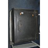 A VINTAGE METAL SAFE stamped Cox D9353, Patt D177, JJD47 to the door with one key, width 47cm x