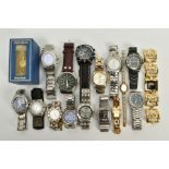 A COLLECTION OF ASSORTED WATCHES, mostly gents, to include various designs, all quartz movements