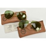 TWO PAIRS OF RAY-BAN SUNGLASSES, two pairs of aviator style glasses, green tinted glass with