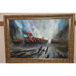 JOHN BAMPFIELD (BRITISH 1947) 'CAVALRY CHARGE', redcoat troops on horseback, signed lower right ,