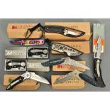 A COLLECTION OF BOXED SMALL FIXED BLADE AND LOCK KNIVES consisting of Columbia River Side HANG 2403,