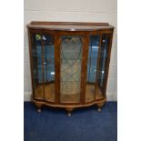 AN EARLY TO MID 20TH CENTURY WALNUT TWO DOOR CHINA CABINET, width 107cm x depth 36cm x height