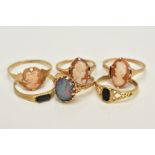 A SELECTION OF GEM SET RINGS, to include an opal triplet, hallmarked 9ct gold Birmingham, ring