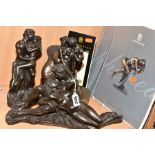 EROTICA, A COLLECTION OF FIVE BRONZED RESIN SCULPTURES, three of male and female nudes embracing,