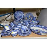 SPODE ITALIAN BLUE DINNER AND TEA WARES, including teapot, hot water jug, two open serving dishes,