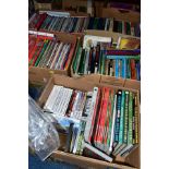 FIVE BOXES OF RAILWAY RELATED BOOKS, magazines and DVD's to include Hornby magazines etc