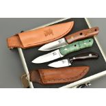 THREE SHEATH KNIVES by Alan Wood, two with holsters, Alan Wood is an English custom knife maker