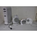 FOUR DOMESTIC HEATERS, including a Dimplex Radiator, DeLonghi Fan Heater, an Argos fan heater (noisy