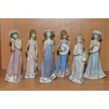 A SET OF SIX LLADRO GIRLS WITH STRAW HATS FIGURES, designed and sculpted by Juan Huerta,