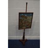 A VICTORIAN MAHOGANY POLE SCREEN, with a rectangular tapestry, height 145cm