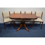 A MODERN MAHOGANY EXTENDING PEDESTAL DINING TABLE, one additional leaf, extended length 140cm x