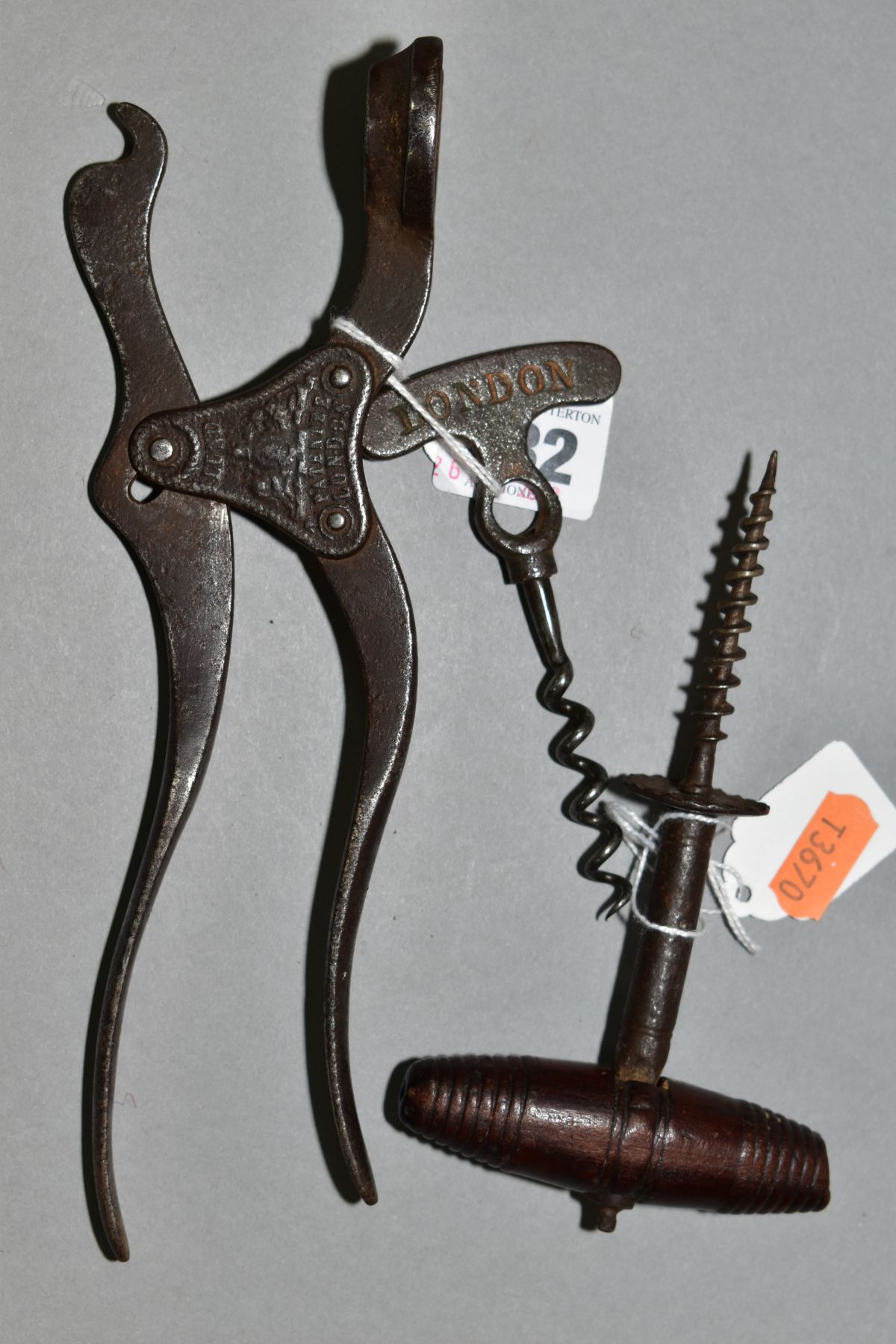 A 19TH CENTURY LUND LEVER AND ASSOCIATED CORKSCREW, the lever named 'LUND PATENTEE LONDON' and ' - Image 2 of 2
