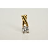 AN 18CT GOLD DIAMOND PENDANT, designed with a claw set, single round brilliant cut diamond, cross