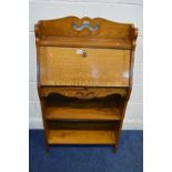 A SLIM EARLY TO MID TWENTIETH CENTURY GOLDEN OAK BUREAU, width 68cm x depth 28cm x height 120cm