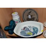 FOUR PIECES OF POOLE POTTERY, comprising a limited edition plate, 'British Garden Birds - The