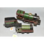 A KARL BUB TINPLATE CLOCKWORK LOCOMOTIVE AND TENDER, 0-4-0 locomotive with permanent key, playworn