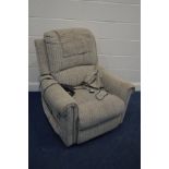 A CARECO UPHOLSTERED ELECTRIC RISE AND RECLINE ARMCHAIR (PAT pass and working)