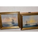 DAVID SHORT (BRITISH) 1940 'Sailing boats at their moorings at Sunset', signed bottom left, oil on