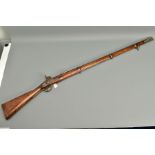 A 577 INCH P53 3 BAND ENFIELD PERCUSSION RIFLE, its lock is marked with Queen Victoria's Cypher