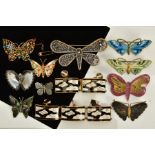 A COLLECTION OF BUTTERFLY BROOCHES AND A BRACELET, to include ten butterfly brooches of various