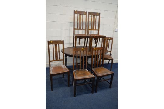 A SET OF FOUR EARLY 20TH CENTURY ARTS AND CRAFTS DINING CHAIRS and two other oak chairs (sd)