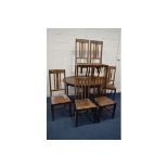 A SET OF FOUR EARLY 20TH CENTURY ARTS AND CRAFTS DINING CHAIRS and two other oak chairs (sd)
